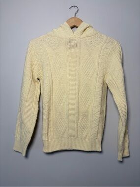 Vintage 80s Butter Yellow Hooded Knit Sweater – 100% Super Acrylic